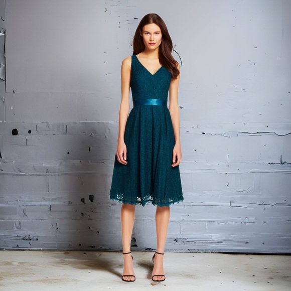 Adrianna Papell Green Lace V Neck Midi Fit & Flare Party Dress 6 Nwt - Picture 1 of 16